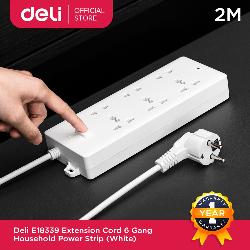 Deli E18339(02) Extension Cord 6 Gang Household Power Strip With Switch