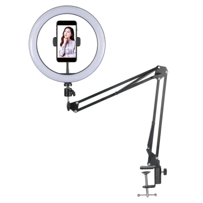 LED Selfie Ring Light Phone Stand Circle Fill Light Dimmable Lamp Tripod Makeup Photography RingLight with Long Arm