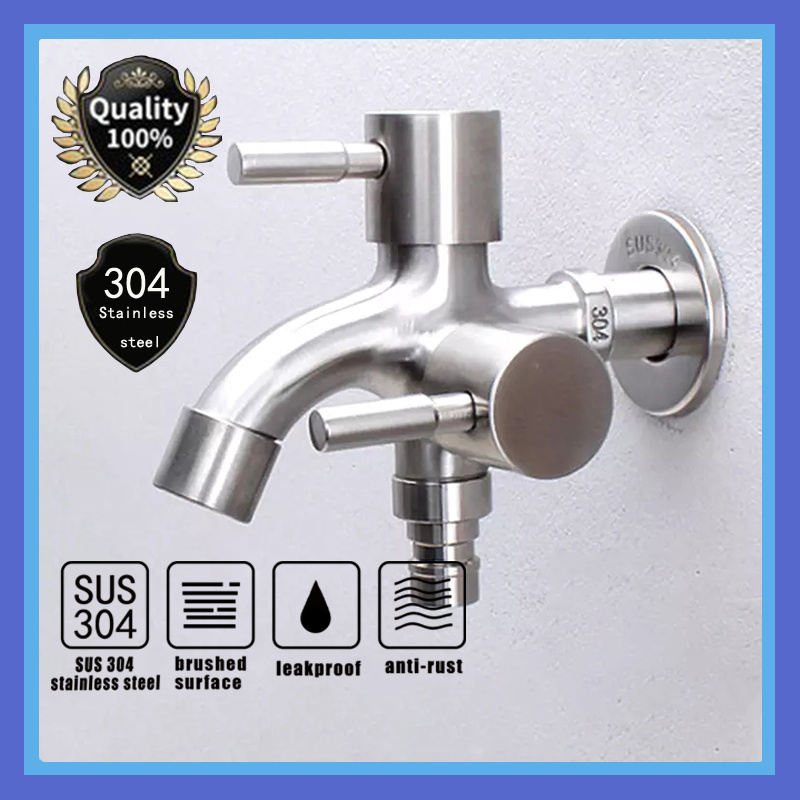 SUS304 Stainless Steel Two Way Faucet1 In 2 Out Head Two Way Wall Water Multipurpose Faucet