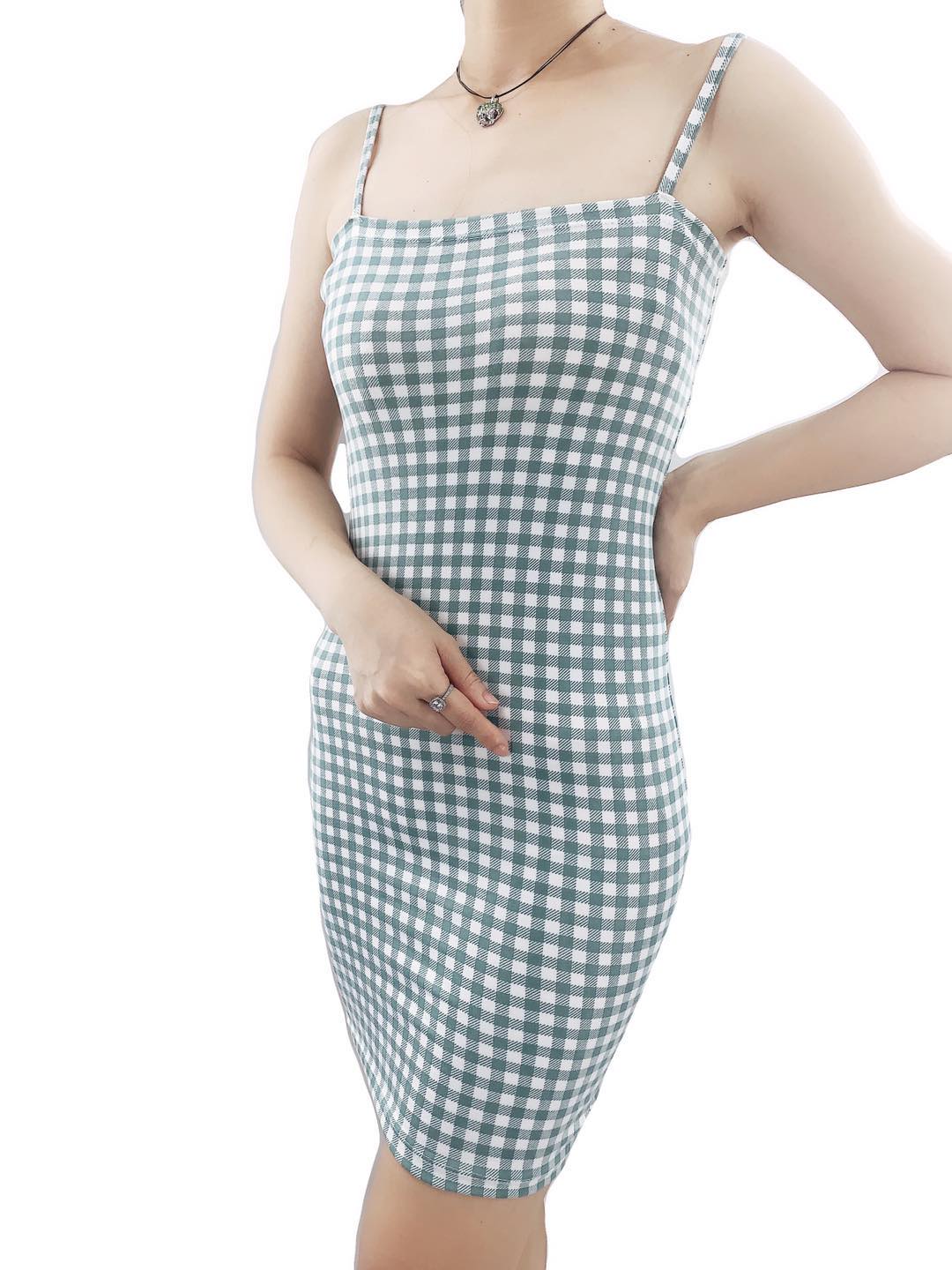 gingham spaghetti strap dress