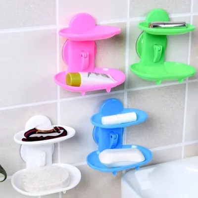 2 Layer Draining Sucker Strong Suction Cup Soap Holder - Oval