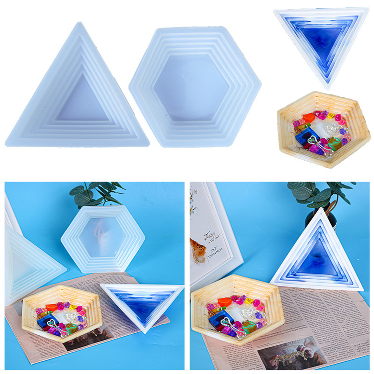 SIKONG Handmade Resin Moulds Silicone Beads Storage Box Jewelry Organizer Step Tray Mould Coasters Tea Tray