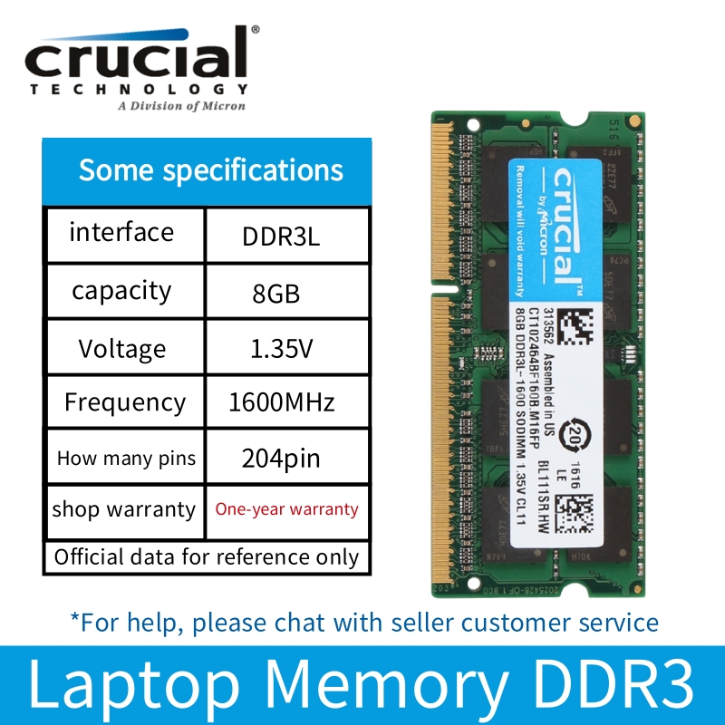 Crucial 8GB x1 CT102464BF160B.C16FPD DDR3L-1600 SODIMM 1.35V CL11 204PIN  Laptop 