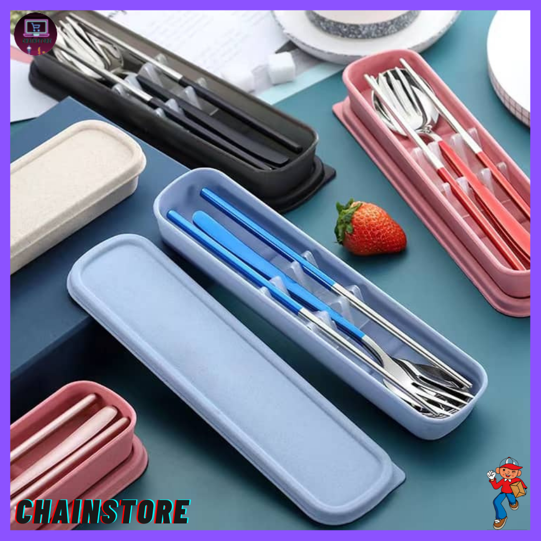 Chainstore Travel Korean Portable Utensil Spoon Fork Choptick Set 