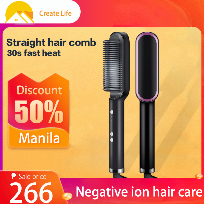 Hair Straightening Comb Electric Hair Straightener Curler Heating Styling Comb  Straightening and Curling Hair 2 in 1 Styling Tool Three-minute styling straight  hair comb | Lazada PH