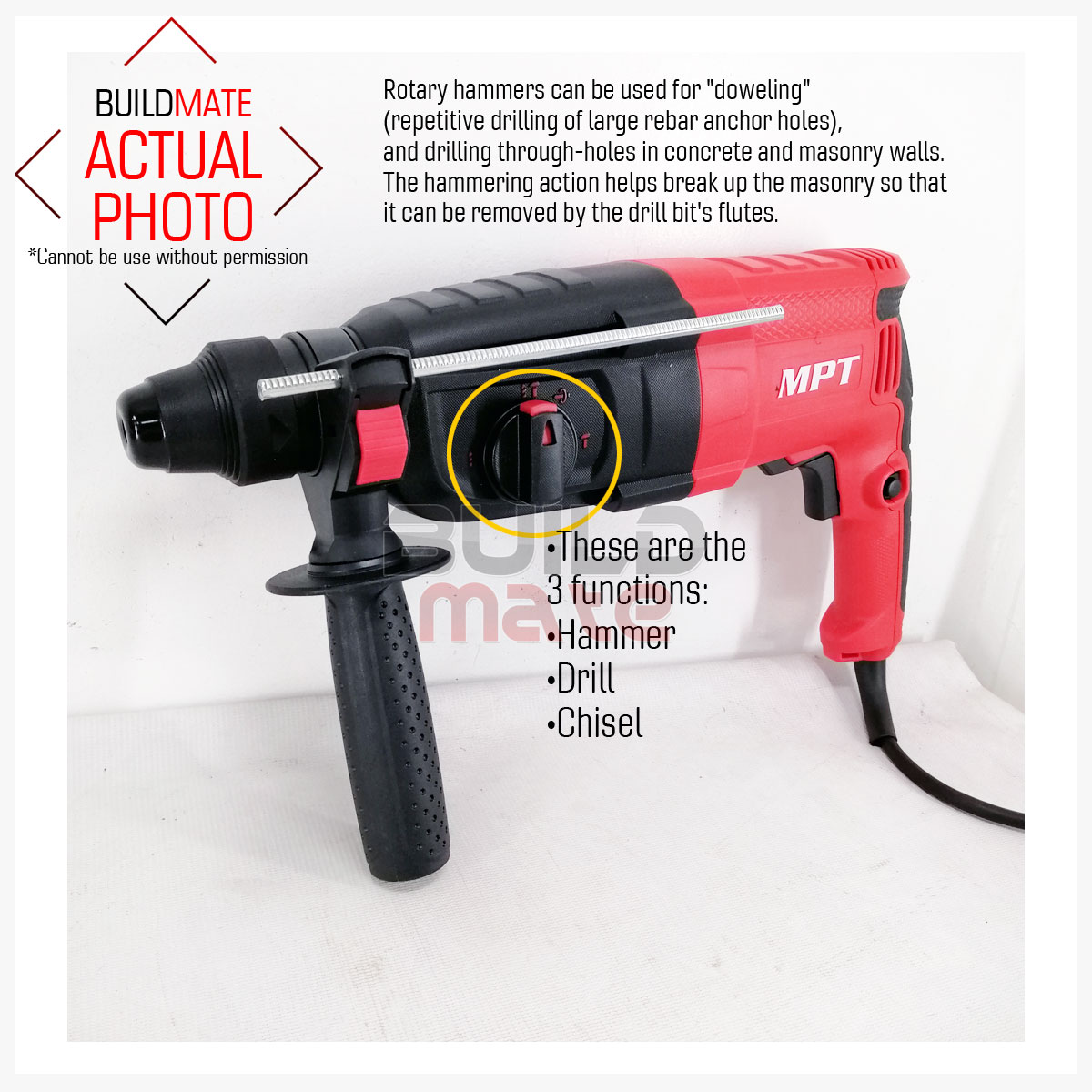 MPT in Rotary Hammer Chipping Gun Drill 800W 850W SOLD PER