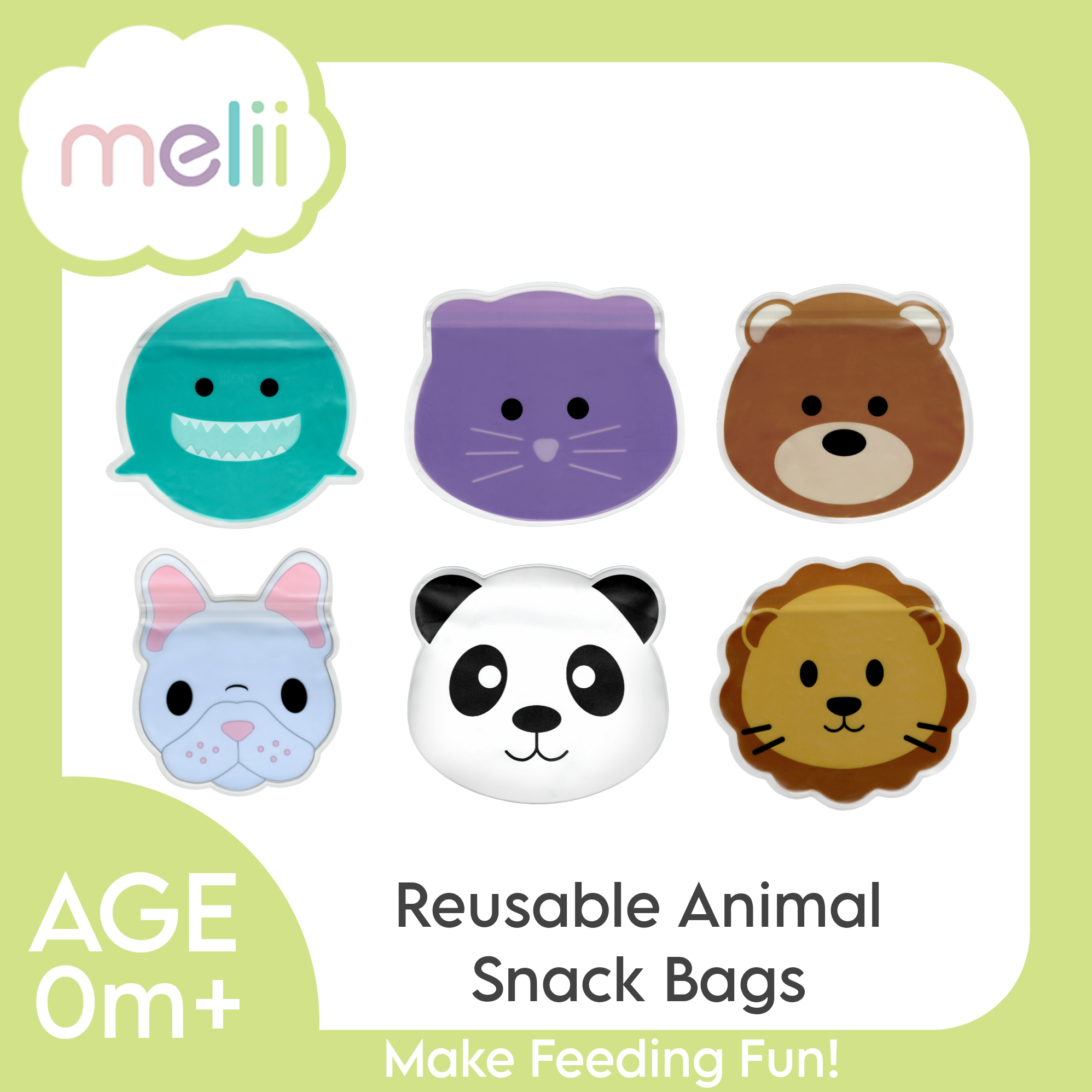 Melii Reusable Animal Snack Bags | Multi