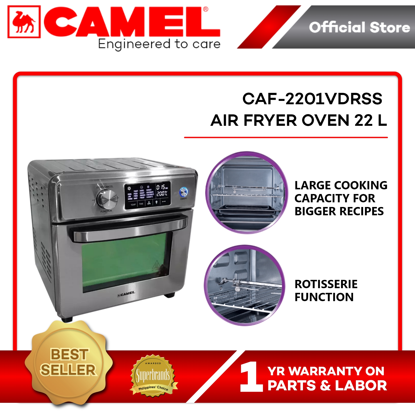 Camel CAF2201VDRSS Air Fryer Oven 22 L (Stainless Steel) Lazada PH