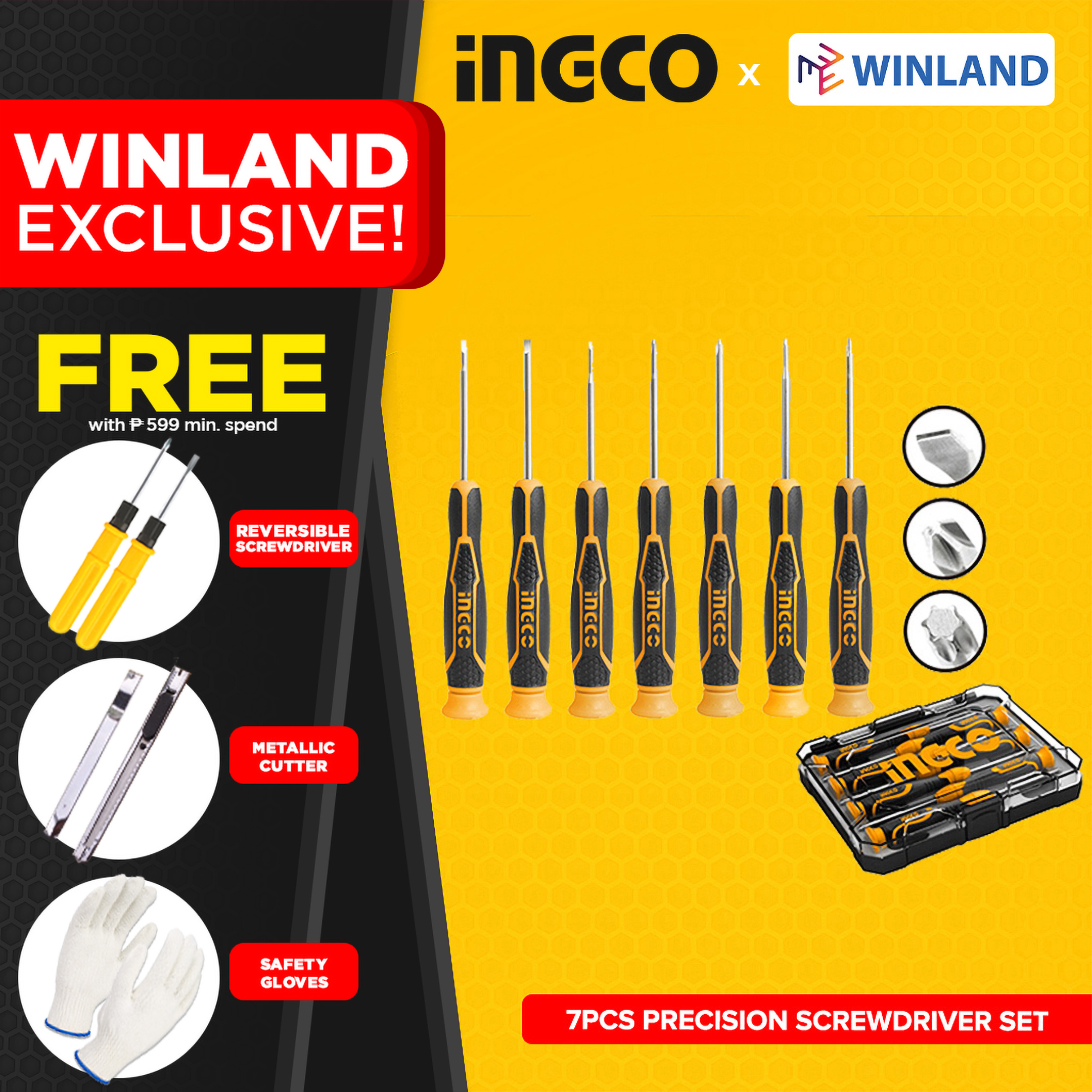 INGCO by Winland Precision Screwdriver Set Screw Driver CRV 7pcs/SET