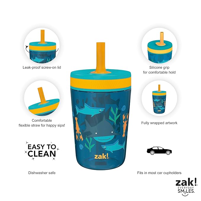 Zak Designs Kelso Toddler Cups For Travel or At Home, 15oz 2-Pack Durable  Plastic Sippy Cups With Leak-Proof Design is Perfect For Kids (Fanciful