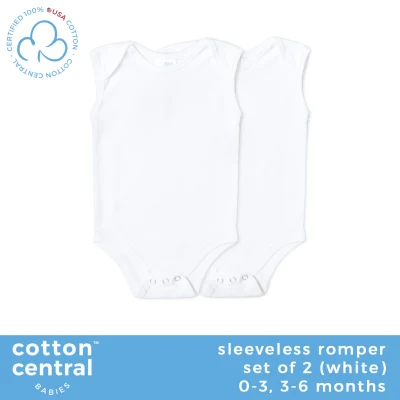 Cotton Central - (2 pcs) Sleeveless Romper Bodysuit Newborn Infant Baby 100% USA Cotton Boy Girl Stuff And Clothes