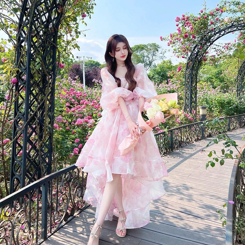 two piece long evening dresses High Waist Floral Printed Silky Organza Dresses for Photo Shoot Baby Shower Gown for Pregnant Women YW221105-1 main image 0