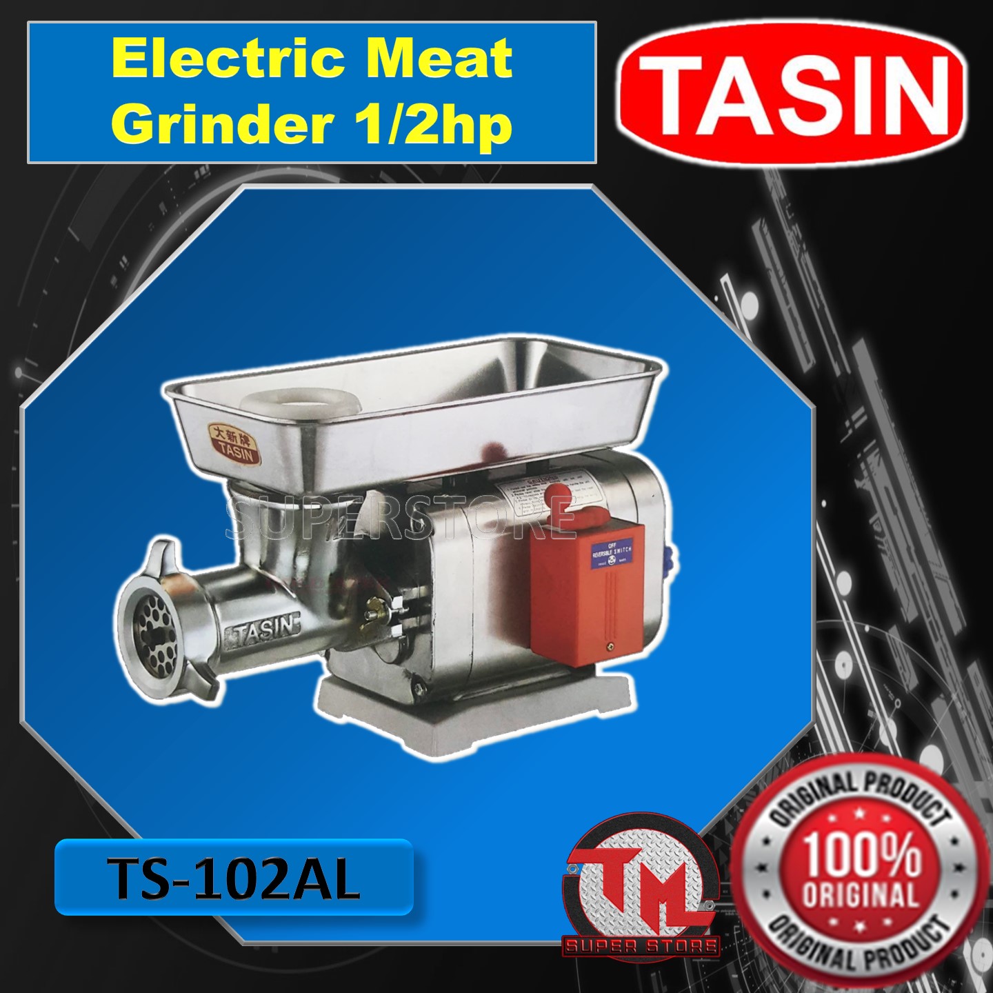 TASIN Electric Meat Mincer/Grinder 1/2hp TS102AL STAINLESS • Tm ss