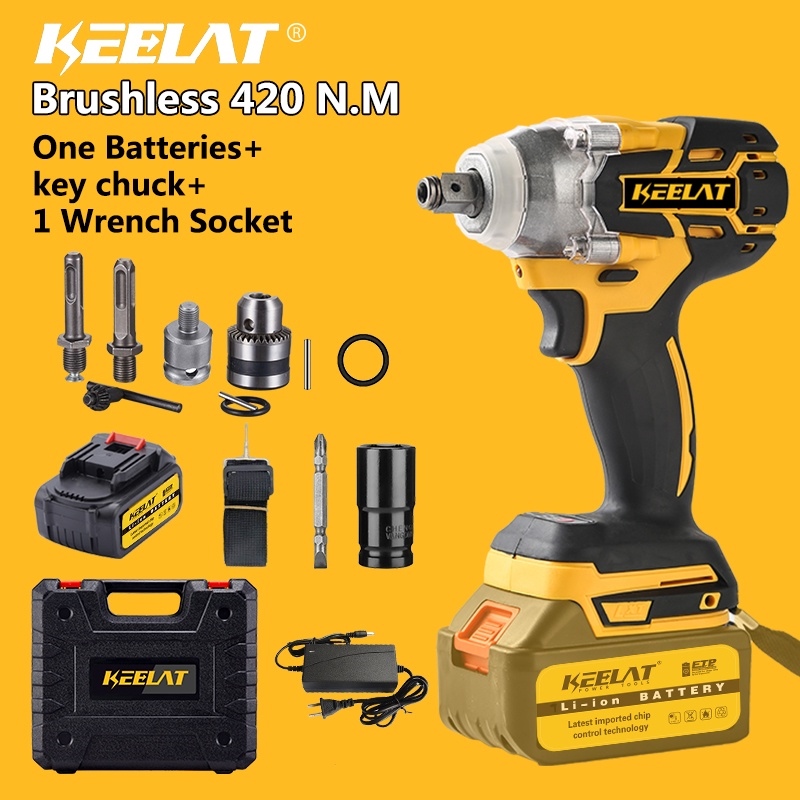 KEELAT Impact Wrench 1/2 420Nm Electric Brushless Cordless Drill Driver