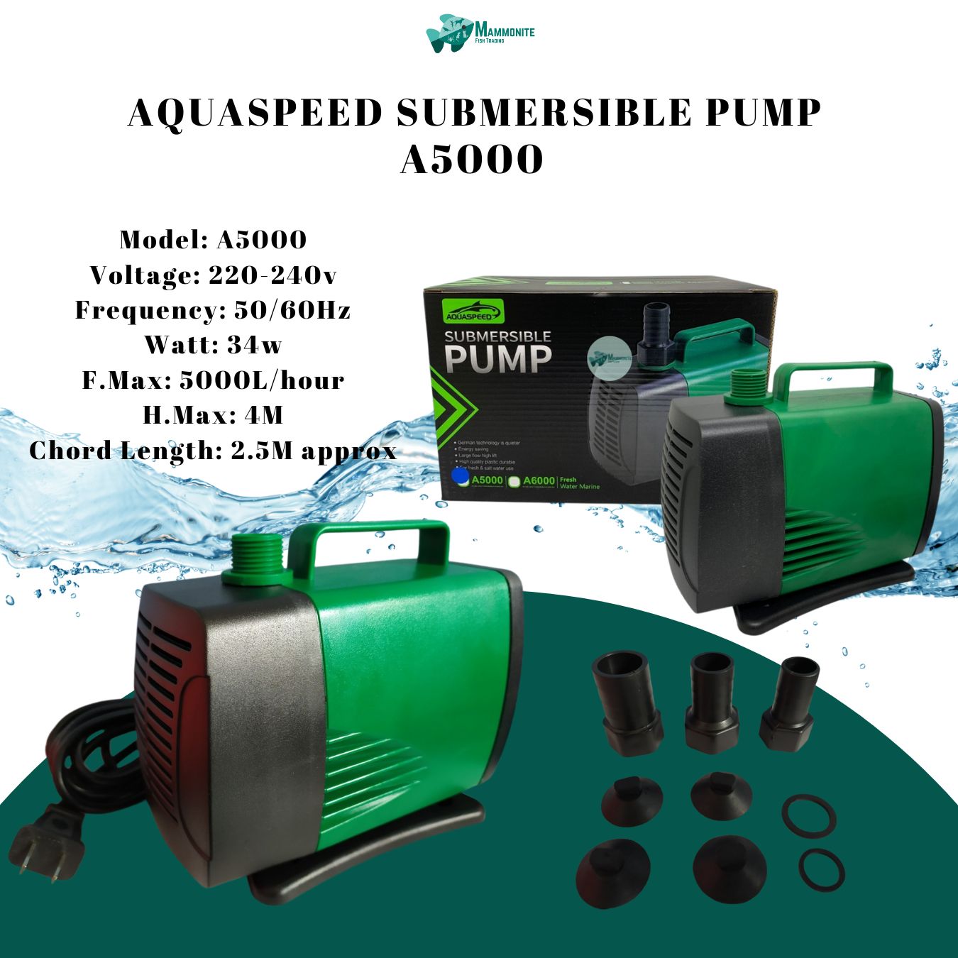 Aquaspeed Submersible Pump A5000 Aquarium Small Cycle Filter 34 Watts Fresh  Marine Water Tank
