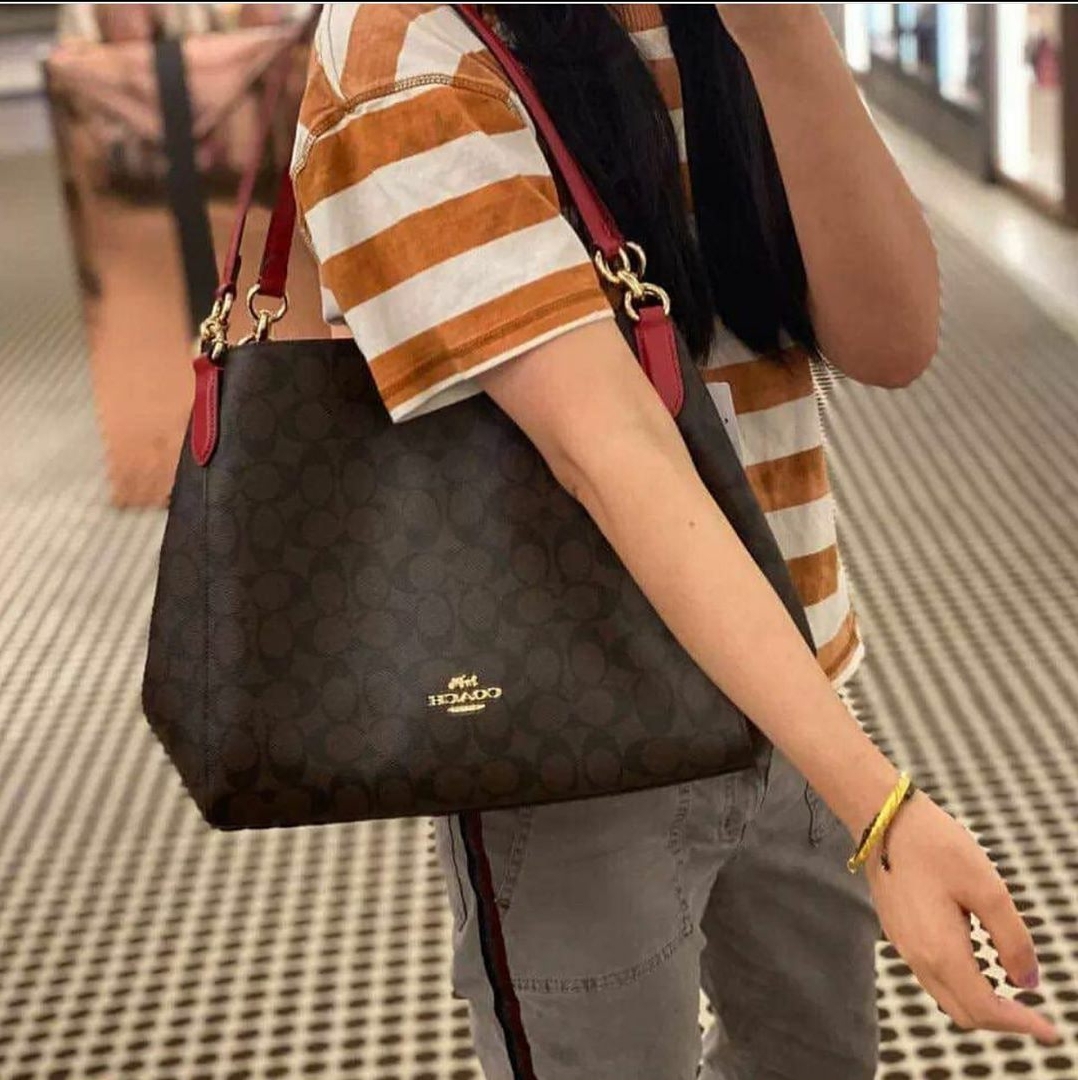 Coach F80298 Hallie Shoulder Bag in Brown Signature Coated Canvas Monogram  with Smooth Black Leather Details - Women's Bag | Lazada PH