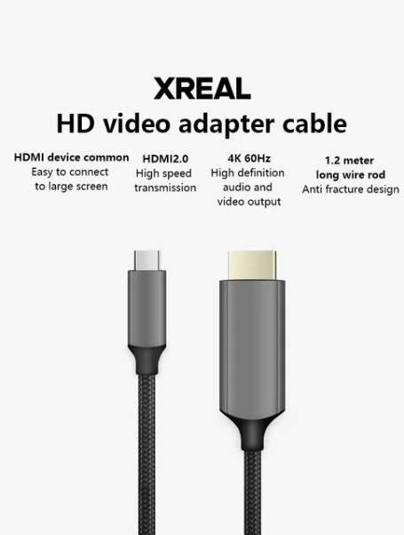 Xreal HDMI to USB C Cable (1.2m) / Xreal USB C to C Cable designed