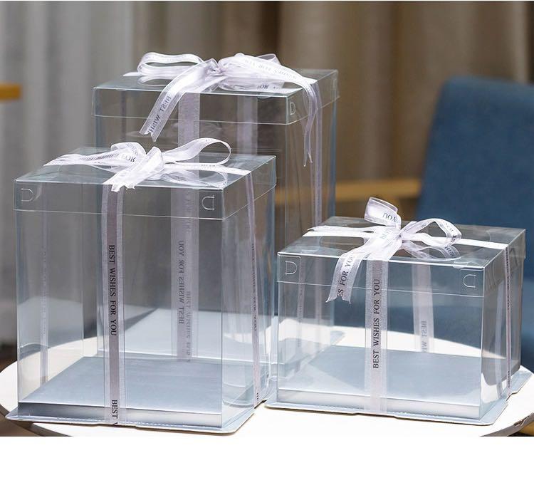 Set of 3pcs Transparent Gift Box / Transparent Square Cake Box For