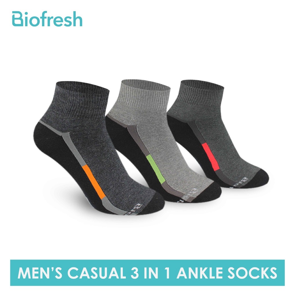 Biofresh Men’s Antimicrobial Cotton Ankle Lite Crew Socks 3 pairs in a ...