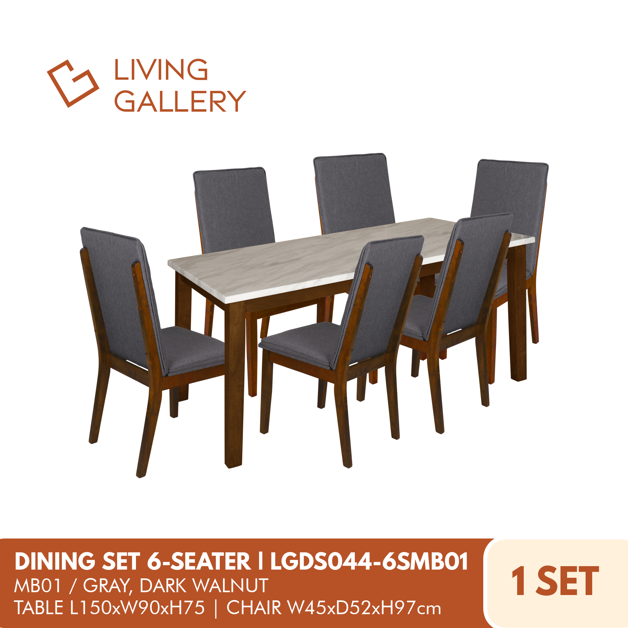 Living Gallery Dining Set 6Seater Stylish Design Solid Rubberwood