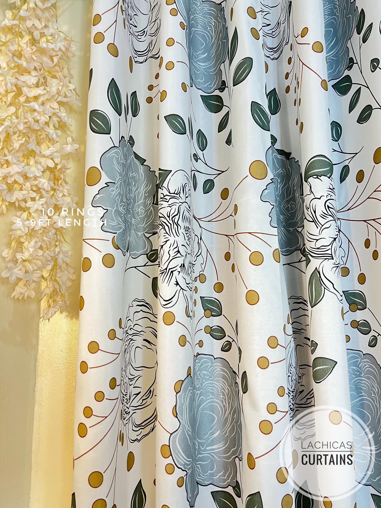 Per Pc!! Fresh Minimalist Print Camelia Gray Light Gray Modern Home Ring Curtains 59FT 10