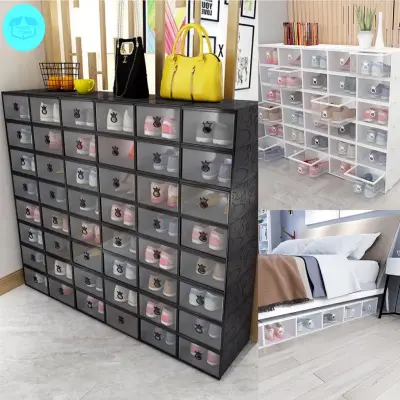 【 Soft Lip Shop 】 6Pcs New Large Drawer Storage Box Foldable Stackable Shoebox Shoe Rack Shoe Cabinet Storage Organizer