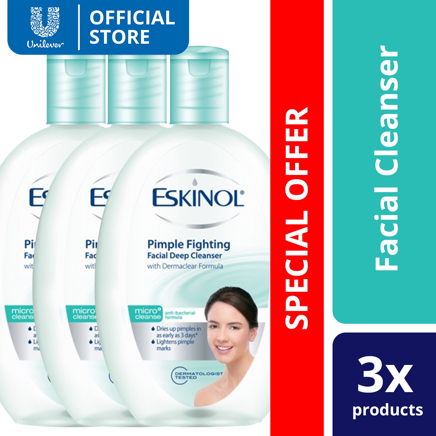  BUNDLE OF 3 Eskinol Deep Cleanser Pimple Fighting 225ml Lazada PH