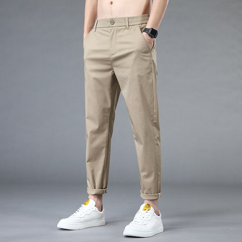 2024 New Summer Ankle-Length Pants Men Cotton Straight Fit Fashion Thin  Brand Clothing Solid Color Casual Trousers Male 28-38