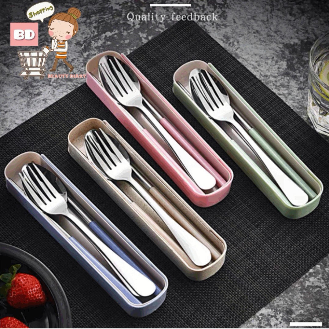 Steel　Travel　Dinnerware　School　Tableware　3pcs　Utensils　Dinner　S9　Dinnerware　3IN1　and　Set　Dining　Fork　Cutlery　Lazada　Spoon　Set　Picnic　Stainless　Gift　Portable　Set　Chopsticks　w/Box　Flatware　Wheat　Gifts　Straw　Camping