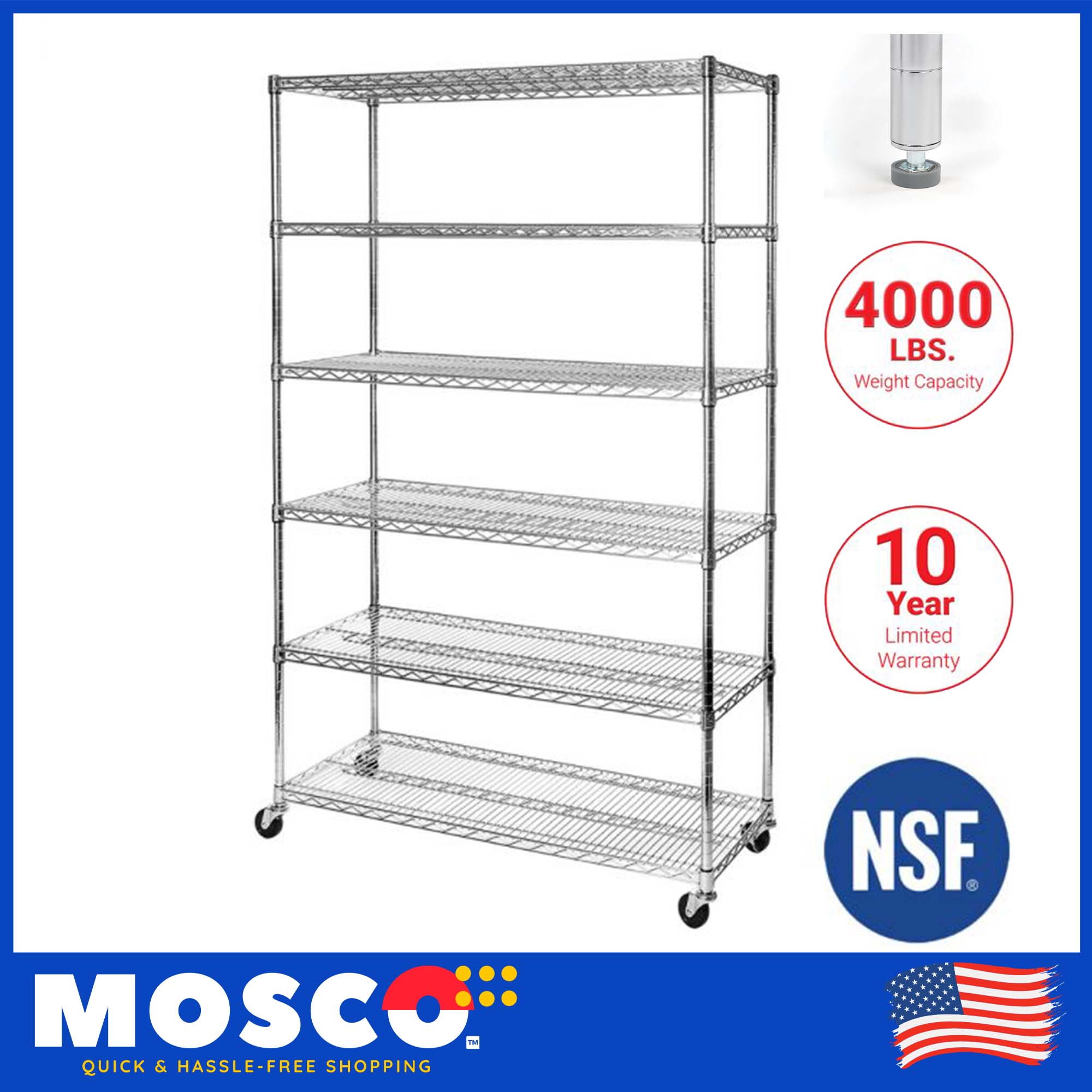 Nsf Steel Wire Shelving With Wheels, Seville Classics Chrome Wire Shelving