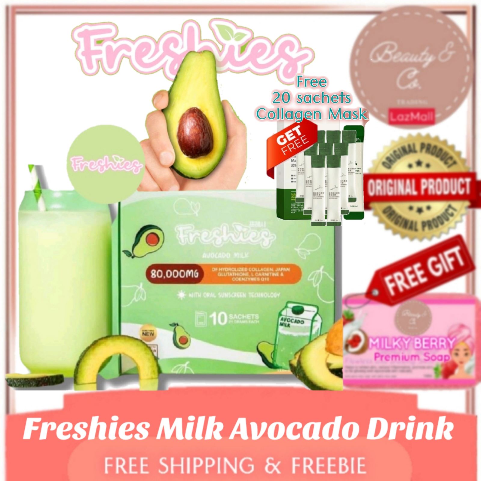 Freshies Avocado Milk (Hydrolyzed Collagen, LCarnitine, Glutathione