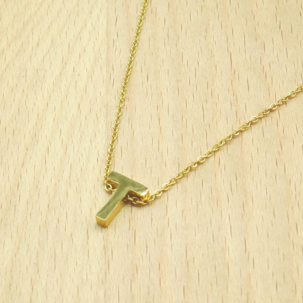 Initial Letter T Stainless Steel Gold 