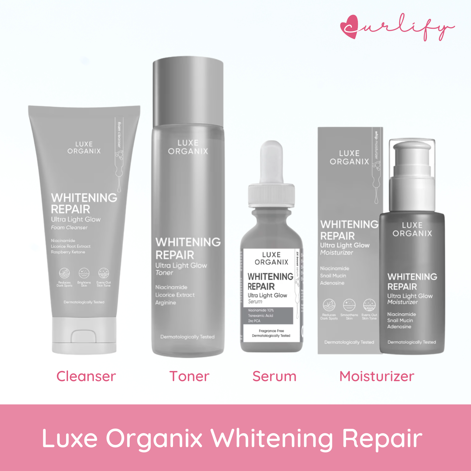 Luxe Organix Whitening Repair Cleanser / Toner / Moisturizer 