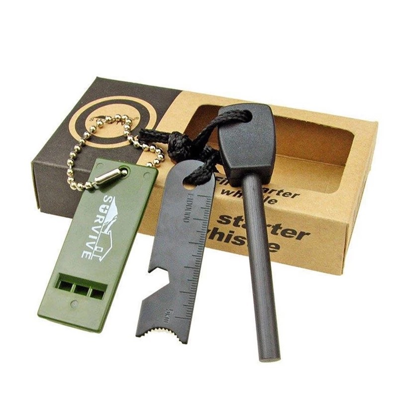 Fire Starter Outdoor Survival Magnesium Flint Stone With Whistle