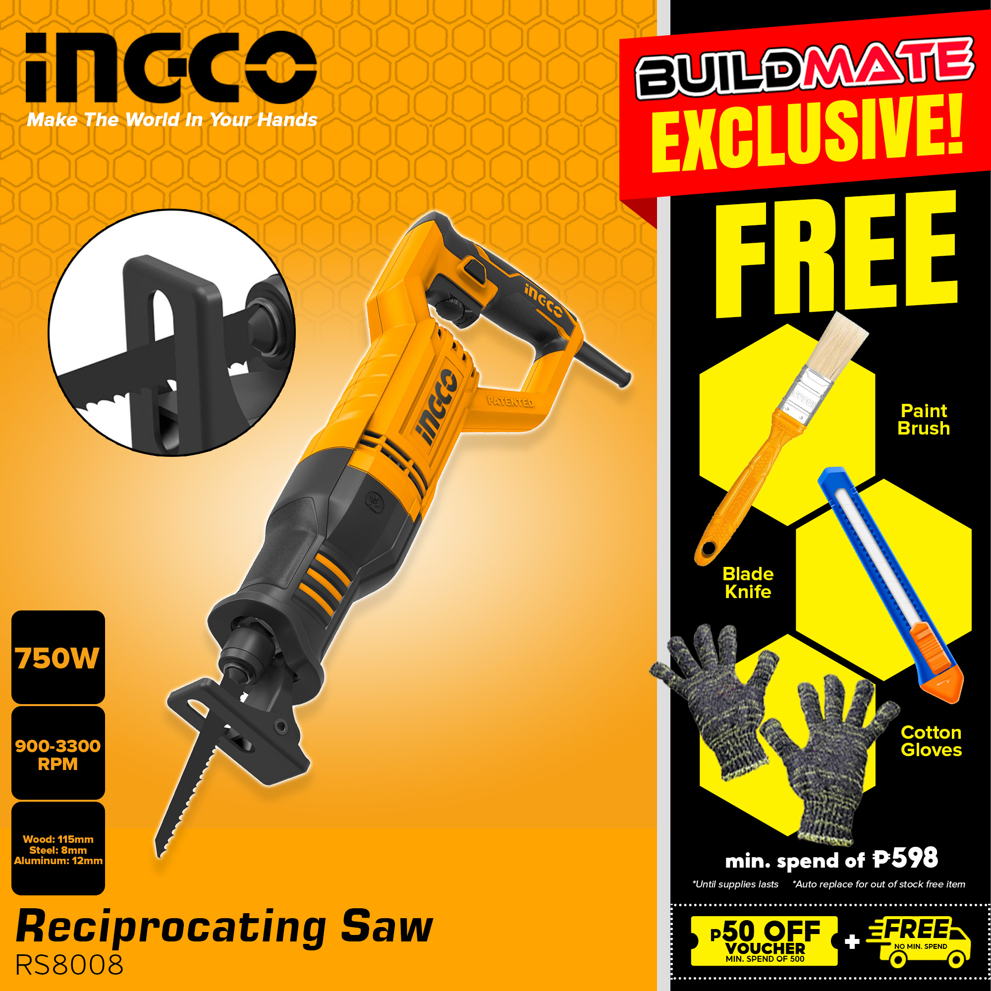 INGCO Reciprocating Saw 750W RS8008 IPT Lazada PH