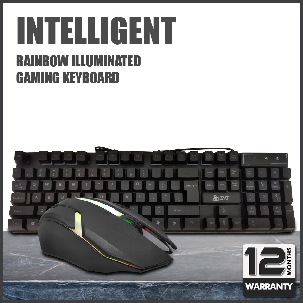 Intelligent DT959A Illuminated Gaming Keyboard with mouse USB 2.0 Plug Type RGB Lighting