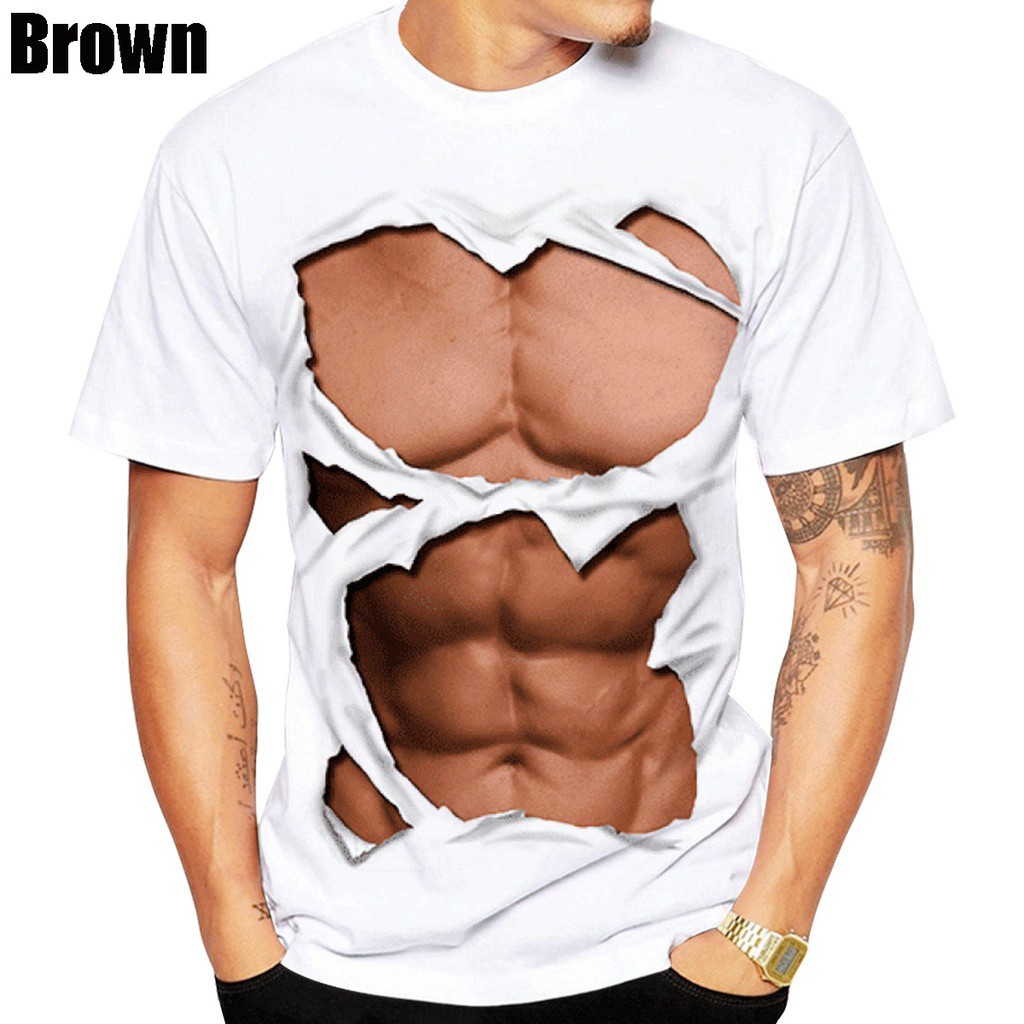 Lastest Fashion 3d Printed T Shirt Ripped Six Pack Abs Muscles Summer Short Sleeve Casual Cool T 0322