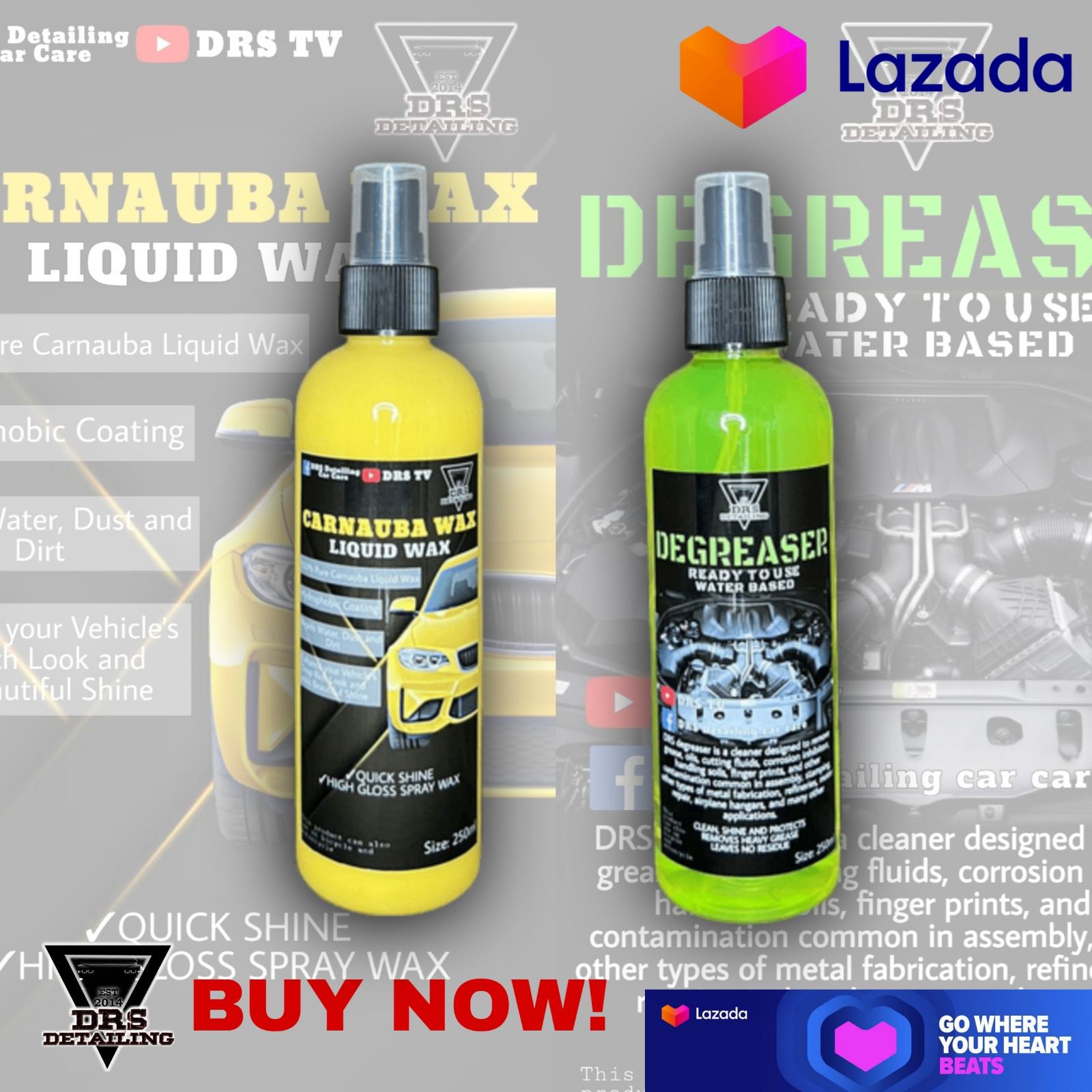 Drs detailing Carnauba wax + Degreaser 250ml with freebies Lazada PH