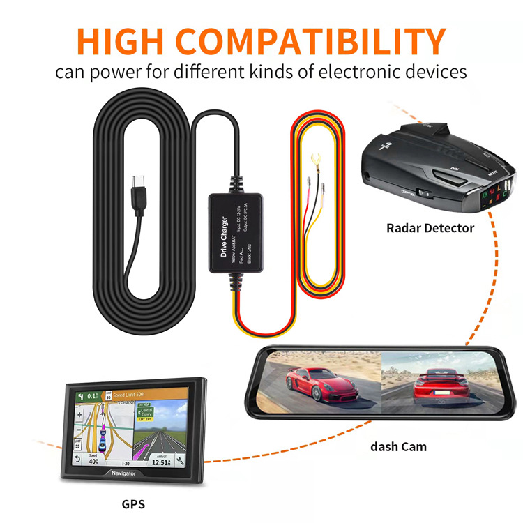 Dash Cam Hard Wire Kit Mini USB,Builtin Fuse 5V/2A 11.5 feet for in