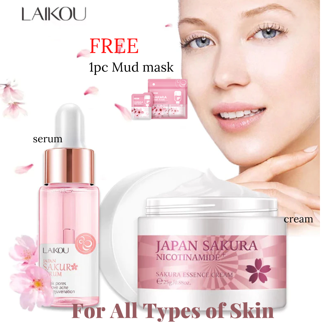 COMBO Japan sakura Serum + Sakura Cream free 1 pc mudmask Acne and