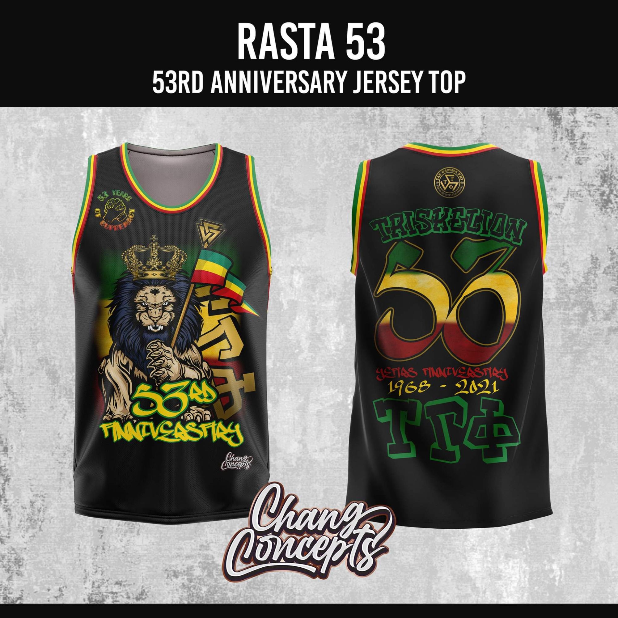 Tau Gamma Phi Triskelion 53rd Anniversary RASTA Full Sublimation Standard Cut Basketball Jersey