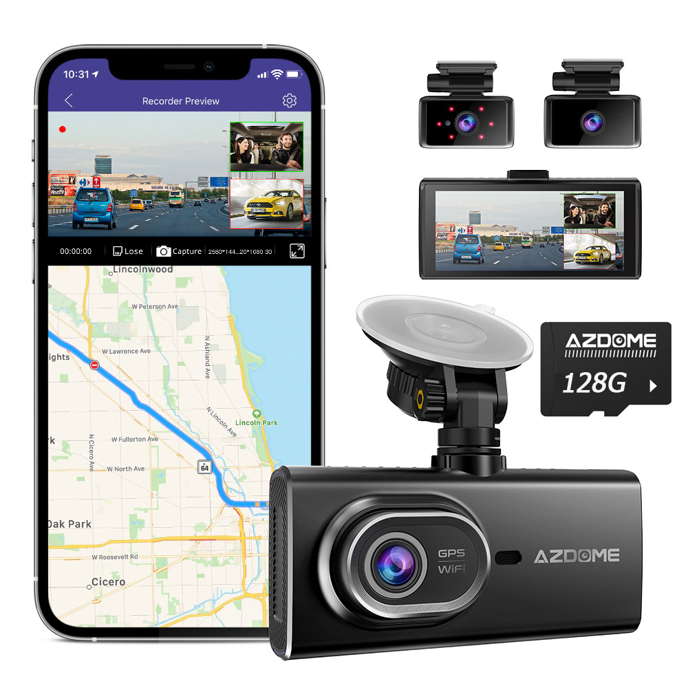 AZDOME M560 3 Channel 4K Dash Cam,128GB eMMC Storage, 4