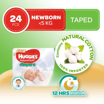Huggies Natural Soft Diapers Newborn - (24 pcs)