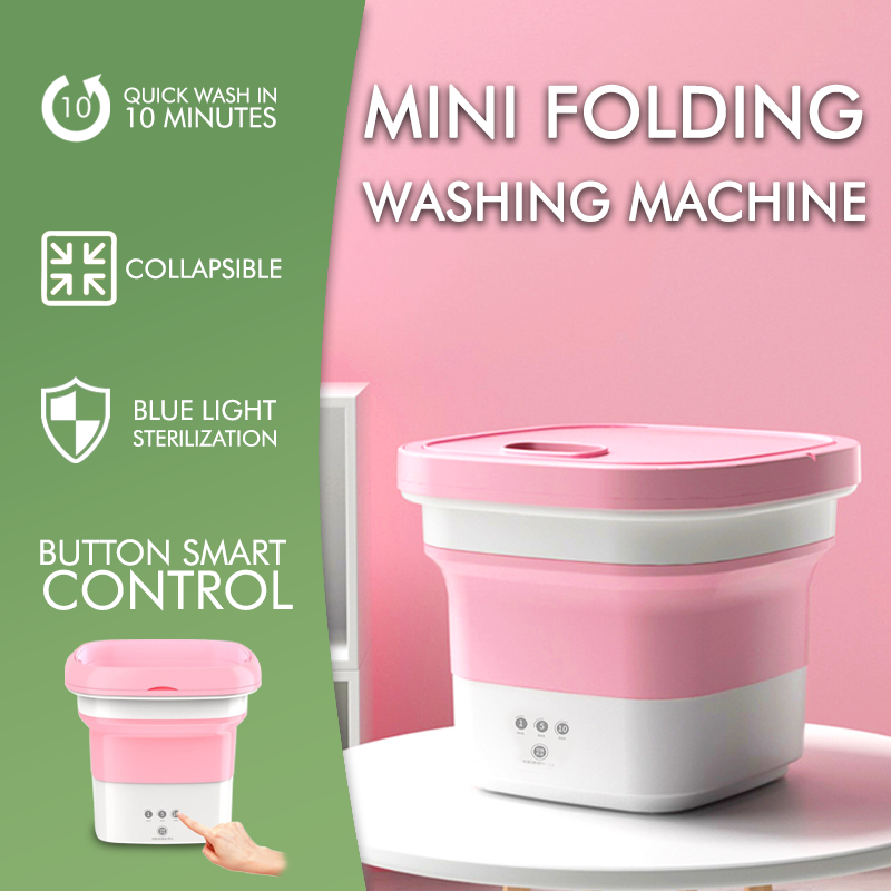 Mini Folding Washing Machine with Timing and Dehydration Function for Washing Baby Clothes Apartment Dorm Traveling Pink PIXESTT Portable Washing Machine