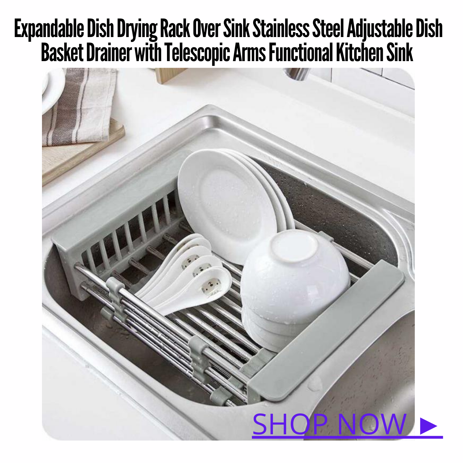 Stainless Steel Dish Drying Rack with Expandable Over Sink Plate