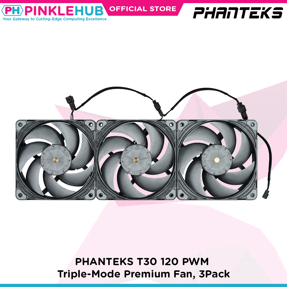 Phanteks T30-120 Fan Triple-Pack – 120mm High-Performance Case Fans – 3000 RPM, 4-Pin, Black