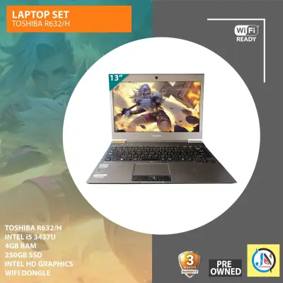 1 year warranty LAPTOP LOWEST PRICE SALE /TOSHIBA R632/H/ INTEL CORE i5 3437U /4GB RAM/ 250GB HDD/ INTEL HD GRAPHICS/ OS INSTALLED / GOOD FOR SCHOOLING AND WORKING