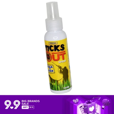 Ticks Out anti tick (garapata) and fleas (pulgas) spray treatment for dogs and cats 100 mL.