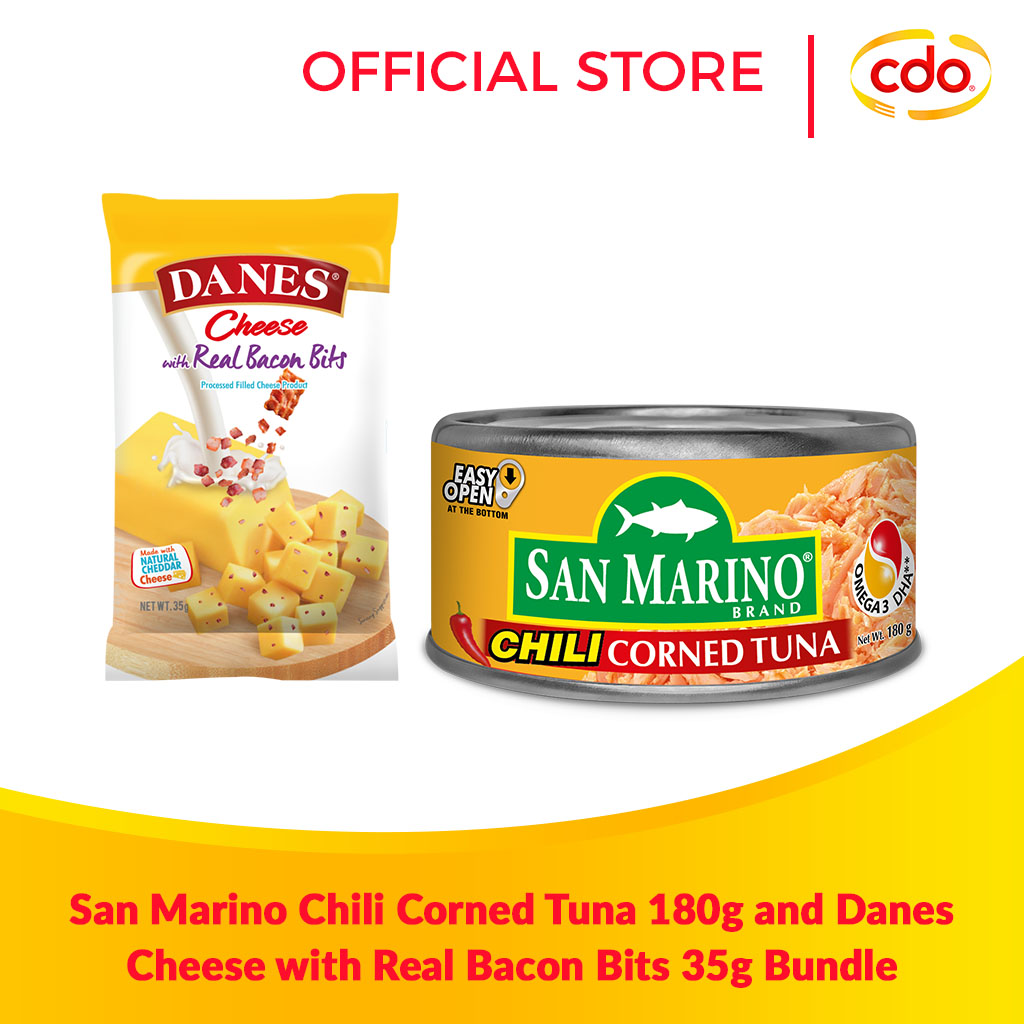 SAN MARINO Chili Corned Tuna 180g and DANES Cheese with Real Bacon Bits