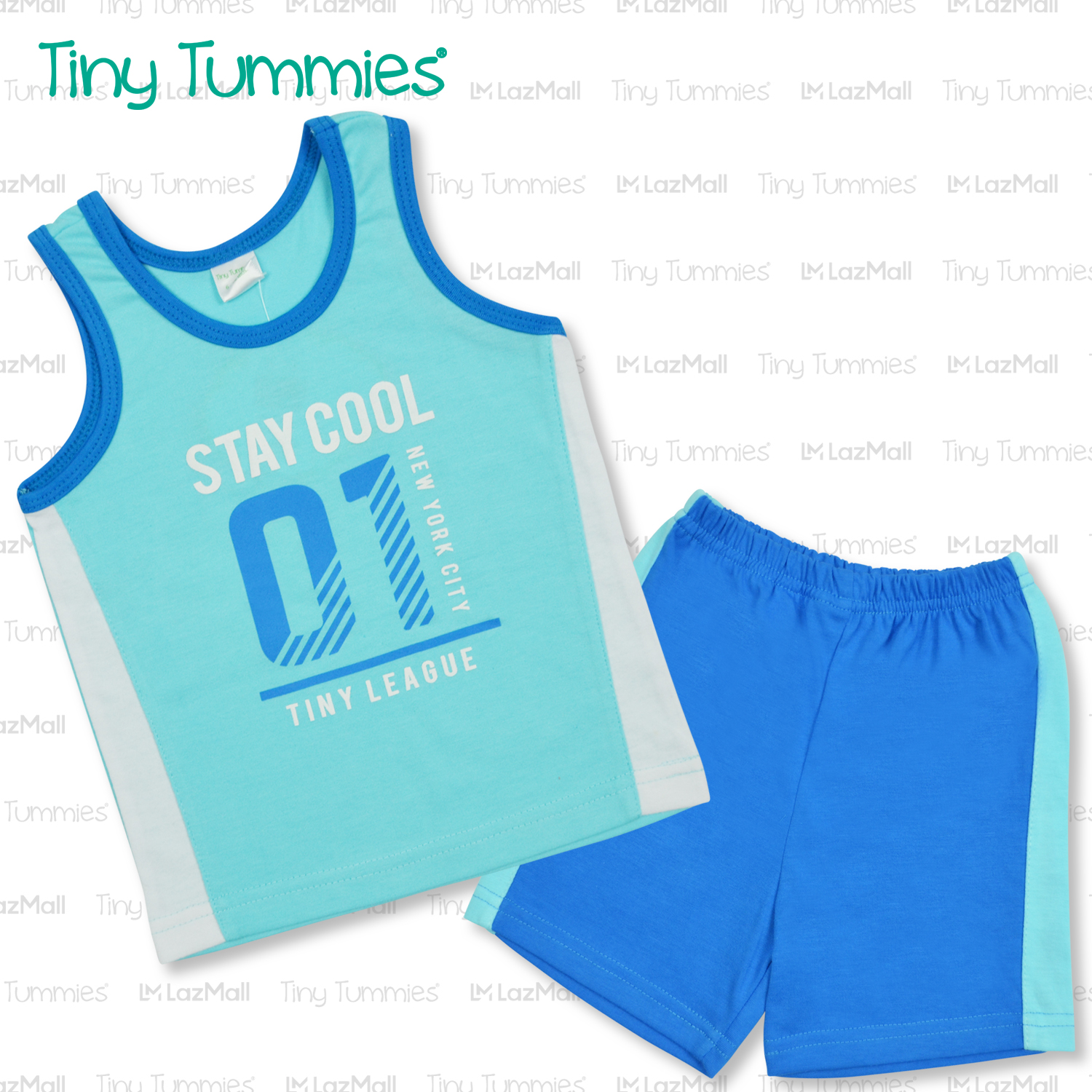 Tiny Tummies Light Blue Combi Sando with Blue Short set (SDS 2951